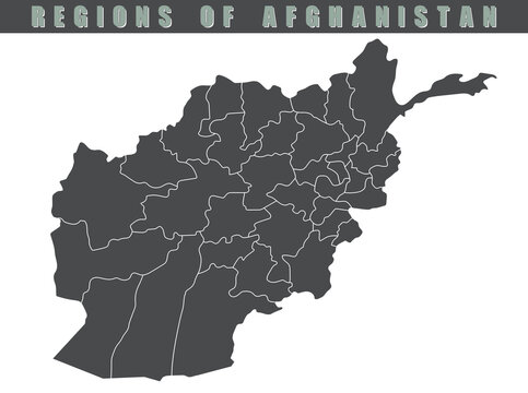 Afghanistan country map. Map of Afghanistan in gray color. Detailed gray vector map of Afghanistan by region.