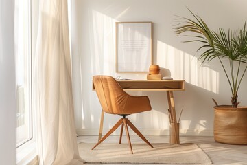 Home mockup,, the minimal home office interior background in boho style
