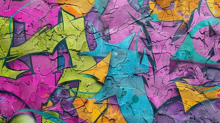 A vibrant, seamless pattern of colorful graffiti art layered on a weathered concrete wall, showcasing urban street art