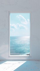 Vertical photo of Empty white frame mock-up on ocean view