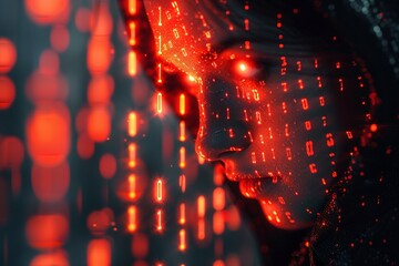 A dynamic red and black tech background featuring integrated lines of code, ideal for cyber security themes.