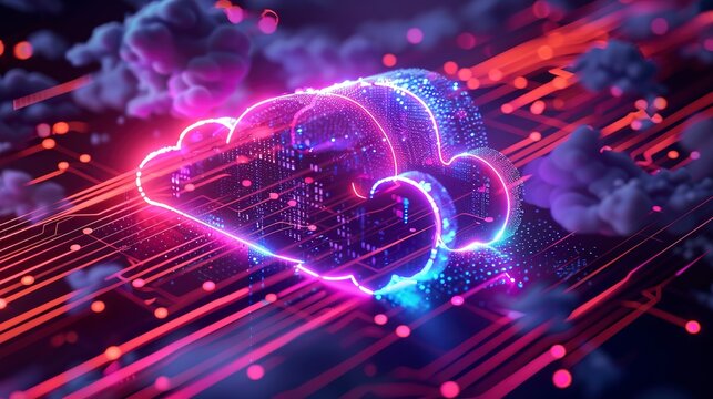 Cloud Computing and Big Data: Visuals that represent cloud infrastructure, data centers, and big data analysis. 