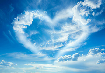a heart shaped cloud in the blue sky
