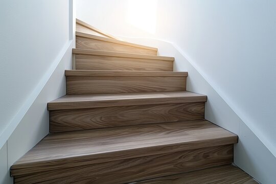 Contemporary design  ash wood stairs in white interior of newly constructed modern home