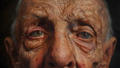 Weathered Gaze of Resilience:An Elderly Individual Confronting the Challenges of Huntington's Disease with Unwavering Strength and Determination