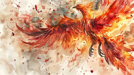 Illustrate a fierce phoenix in mid-flight