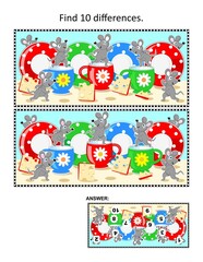 Fototapeta premium Difference game with mice, cheese, dishware 