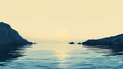 A minimalist drawing of a calm seascape, artful and soothing - obrazy, fototapety, plakaty