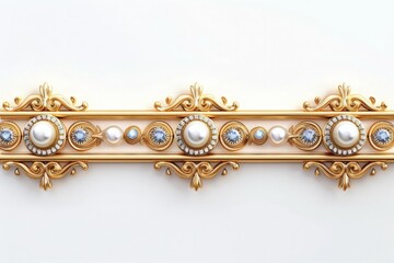 Craft detailed gold page divider bars adorned with pearls and sapphires, against a white background