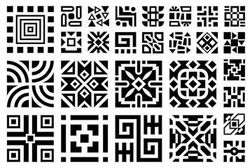 Ornamental vintage square patterns collection. Abstract mosaic black and white ornamental design elements, geometric patterns set.