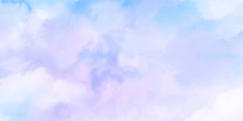 Abstract watercolor background . Grunge wallpaper of blue sky with white clouds . Summer heaven bright cloudscape .	