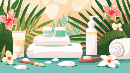 Four of spa supplies on color background Vector illustration