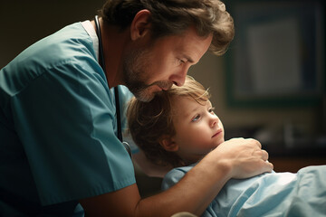 AI generated portrait of doctor and little patient on medical examination in hospital