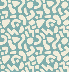 Vector abstract seamless pattern in blue and gray. Doodle style background with geometric shapes in flat style