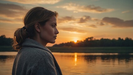 Fototapeta premium young woman admiring the sunset