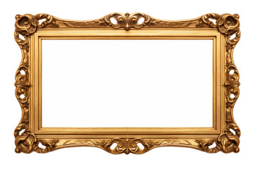 Elegance Embodied: A Gleaming Gold Frame in Pure White. On a White or Clear Surface PNG Transparent Background.