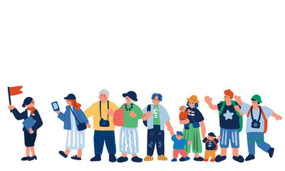 旅行ガイドと人々のカラフルな手描きイラストセット  © matsu