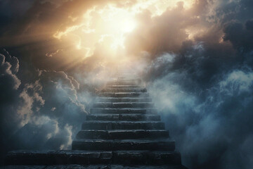 Stair way to heaven paradise with cloudy place generative AI