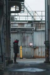 Factory Worker Standing Outside Closed Gate During Trade War Job Losses