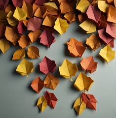 Colored origami autumn leafs background