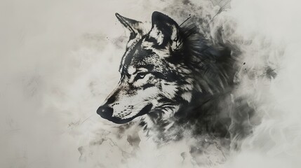 Artistic rendition of a wolf tattoo, embodying loyalty and the spirit of the pack, inked with high contrast, showcased on a simple, clear backdrop