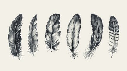 Artistic rendering of multiple feather tattoos, each representing a unique aspect of liberty and personal freedom, showcased against a clean, isolated backdrop