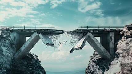Fractured Bridge Between Nations Symbolizing Strained Trade Relationship