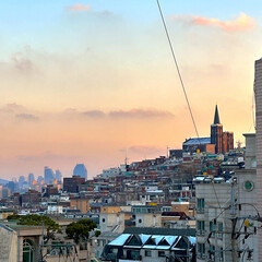 city skyline at sunset