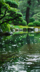 Fototapeta premium A pond with rain falling on it
