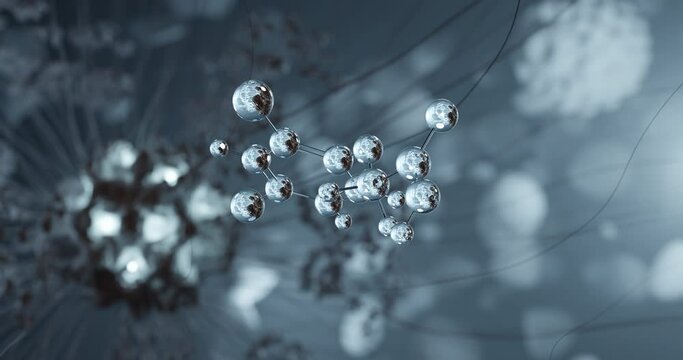 2,4-Dichlorophenoxyacetic acid rotating 3d molecule, molecular structure of herbicide, seamless video