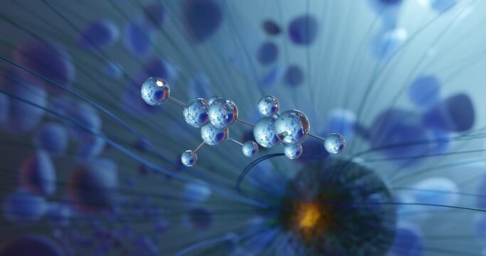 Vinyl acetate rotating molecular 3d structure ball-and-stick model, looped video polymers