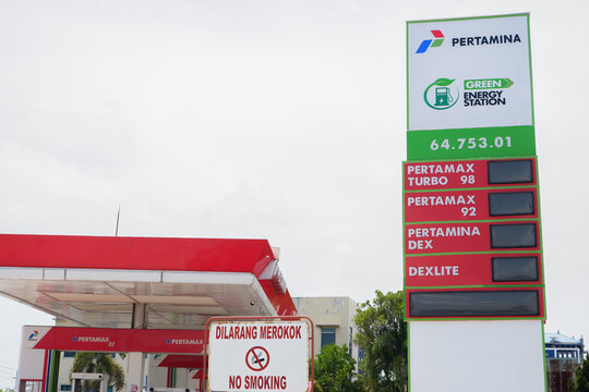 Pt. Pertamina is a petrol filling place that uses a green energy station. Bontang, East Kalimantan, Indonesia, April 30 2024