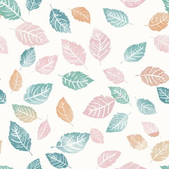 seamless pattern with stamping of autumn leaves in pastel color style