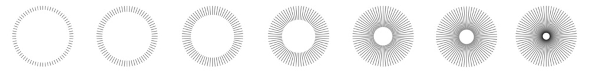 Collection of round sunburst, line radial rays, frame icons