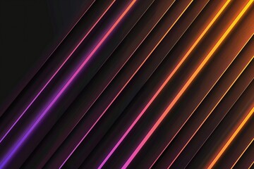 Obraz premium Flowing lines in a vibrant orange and purple gradient, creating a minimalist aesthetic on black.