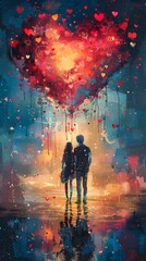 Impressionistic Embrace:A Romantic Couple's Journey Through a Dreamlike Landscape