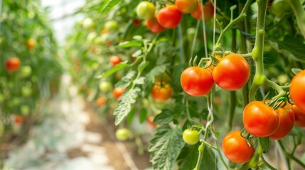 Tomatoes growing in greenhouse