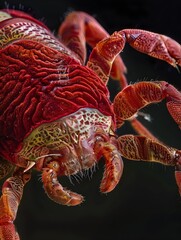 Captivating Close-up of a Vibrant Red Velvet Mite with Intricate Patterns and Intricate Anatomy