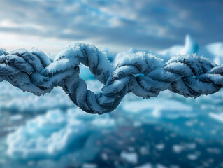 A rope is wrapped around a frozen ice block
