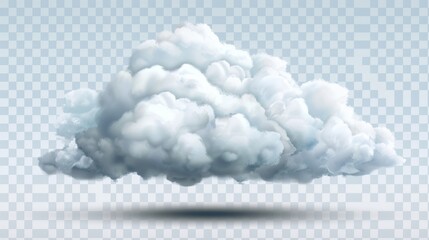 An isolated white cloud with fluffy cirrus cumulus cloud and a transparent background. A realistic element for weather forecasts.