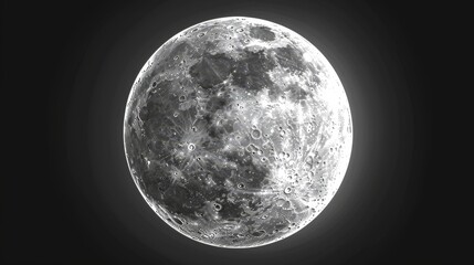 Meteo weather icon with silver glowing full moon, crater surface. Isolated on a transparent background, realistic element for weather forecasting.