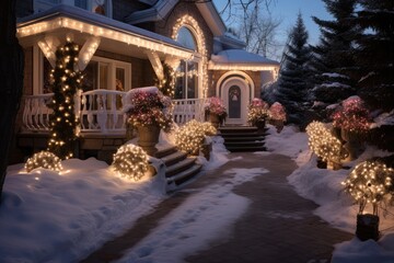 Obraz premium Decorating the exterior of the house with festive lights.
