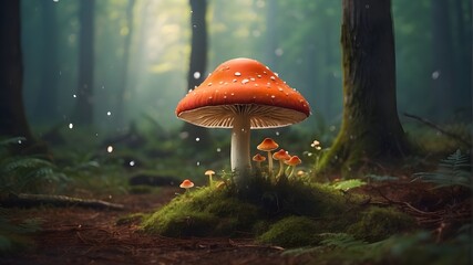 Obraz premium In the forest, a magical mushroom