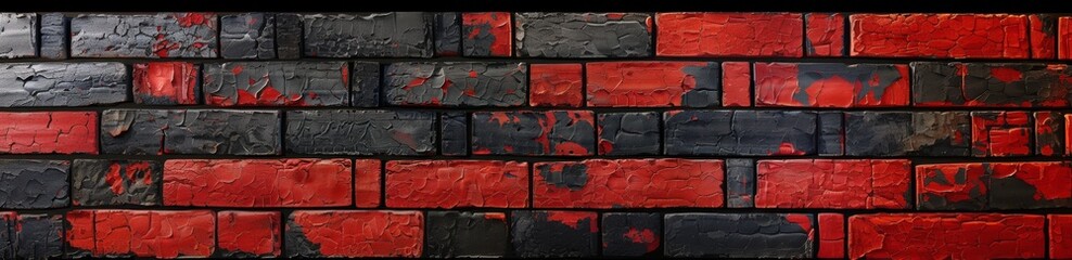 A striking red and black bricks wall texture background, perfect for adding depth and character to design projects - obrazy, fototapety, plakaty
