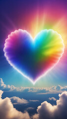 Heart shape with rainbow colors and clouds in the sky