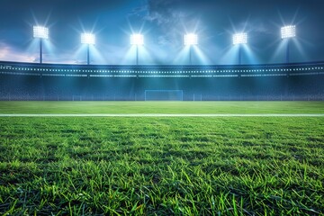 empty soccer stadium with lights shining down