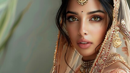 Luxury Indian woman on a plain background. Generative AI.