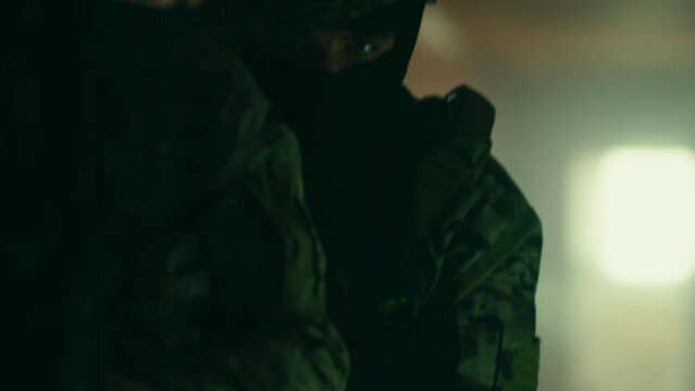 Team Of Soldiers In Dark Place