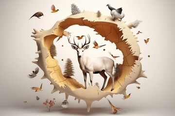 a deer with antlers and a deer on the top of it.