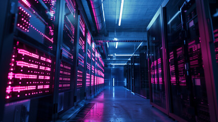 inside an operational data center. hosting a cryptocurrency mining supercomputer cluster, cloud computing, or farm